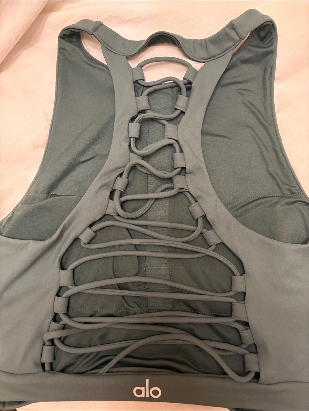 ALO Yoga Sage Green Lace-Back Sports Bra